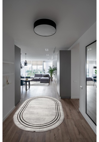 Trend 2803 Gri Oval Akrilik Salon Mutfak Yatak Odası Halısı Makinede Yıkanabilir-1078 Gri