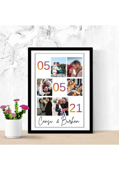 Sevgiliye Hediye Kişiye Özel İsim Yazılı Yapışkanlı Çerçeve Tablo 20x30 - Fotoğraf Kolajlı Duvar Dekoru