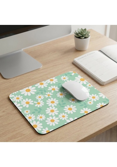 Tabloe Papatya Desenli Kaydırmaz Mouse Pad - 23x19 Cm - Kaydırmaz Tabanlı Kaliteli Mousepad Çok Renkli