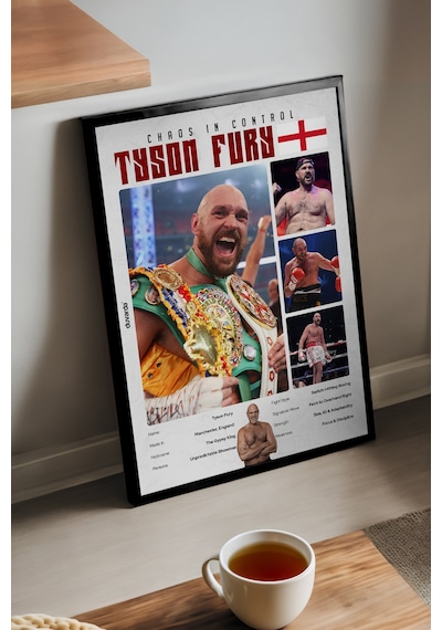 Tyson Fury Boks Siyah Ahşap Çerçeveli Poster, Dekoratif Dövüş Duvar Tablosu