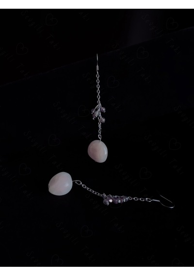 Pembe Kuvars Ve Ametist Doğal Taşlı Çelik Küpe -sevgili Takı Koleksiyonu Silver