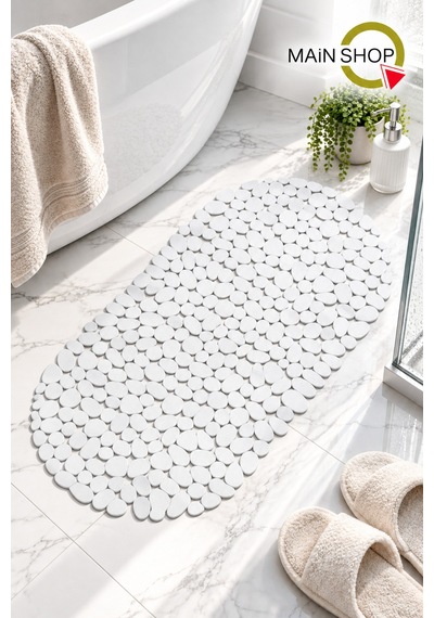 Güvenli Ve Kaydırmaz Duş Paspası - 34x68 Cm Vantuzlu Banyo Paspas Beyaz Renk M-130