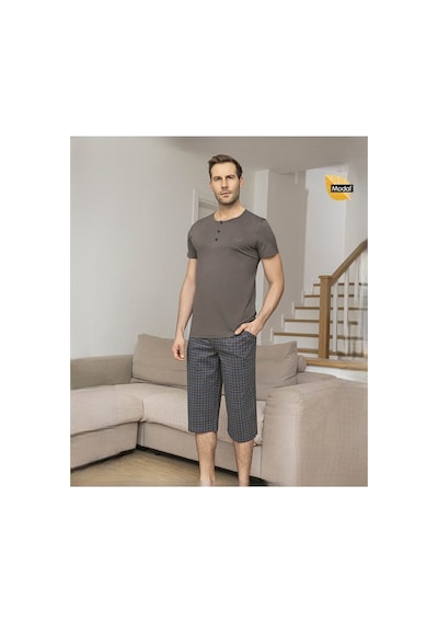 Aydoğan Erkek Modal Patlı Kısa Kollu Pijama Takımı Kahverengi