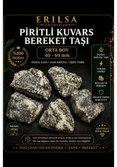 Sertifikalı Doğal Piritli Kuvars Bereket Taşı Ham Kristal 40-60 M