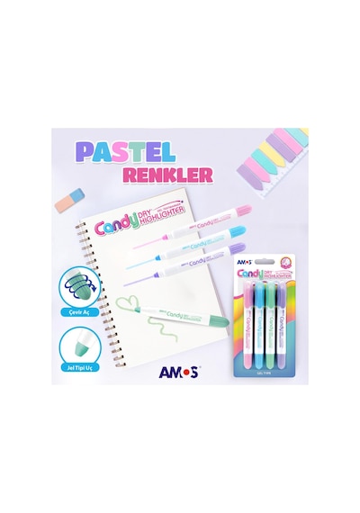 Amos Kalem Pastel Jel Dry 4 Renkli Set, Çok Renkli 124-Pembe