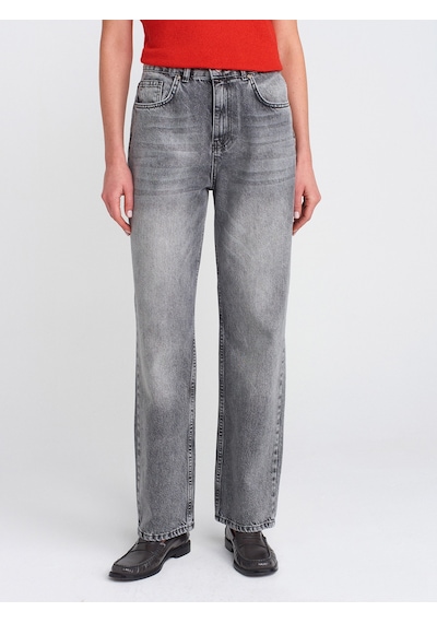 Dilvin 71772 Kar Yıkama Denim Mom Pantolon-antrasit Antrasit