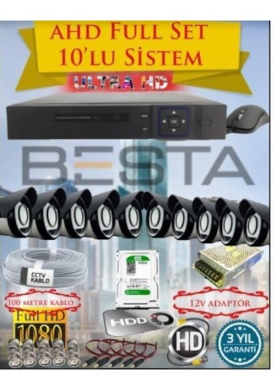 2mp Ahd 1080p Gece Görüşlü 10 Kameralı Güvenlik Sistemi - 500gb Hdd