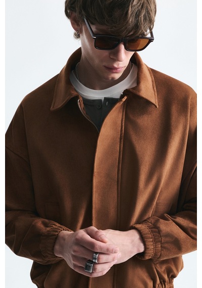 Vamos Oversize Polo Yaka Suni Süet Mont Camel
