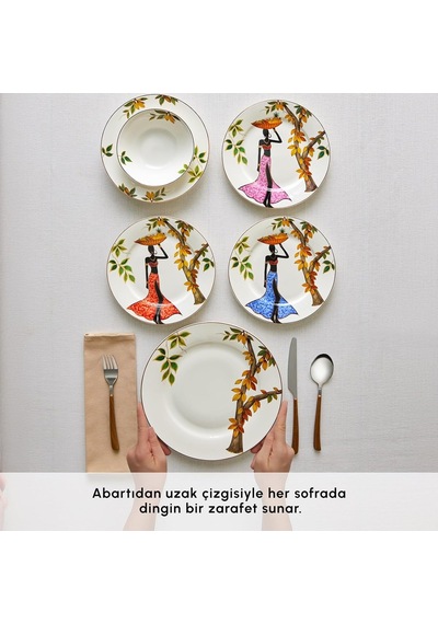 Elegance Bone Samira 24 Parça 6 Kişilik Yemek Takımı Çok Renkli