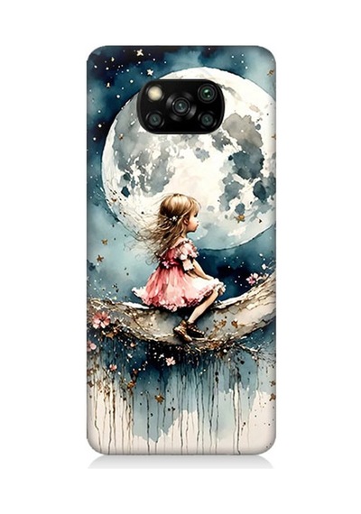 Xiaomi Poco X3 Uyumlu Ay Üzerinde Hayalci Kız Desenli Silikon Kılıf Çok Renkli
