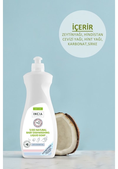 INCIA %100 Doğal Bebek Bulaşık Sabunu Bitkisel Emzik Biberon Temizleyici Vegan 500 ml