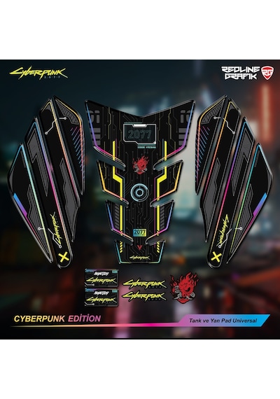 Cyberpunk Tank Pad Yan Pad Seti Motorsiklet Universal Özel Seri S