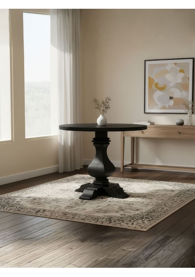 Orleans Fransız Still Yuvarlak Ahşap Yemek Masası 100x100 Siyah