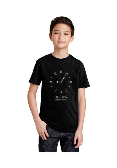 Tshirthane Ulu Önder Gazi Mustafa Kemal Atatürk 9:05 Saat Baskılı Çocuk Siy