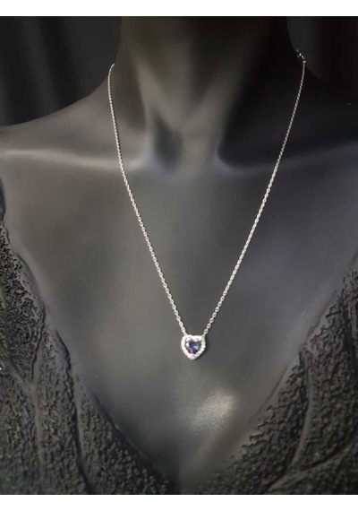 Vog Swarovski Taşlı S Model Mistik Topaz Kalp Taş Detay Gümüş Sevgiliye,arkadaşa Kolye