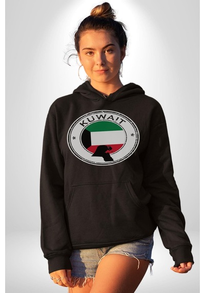 Kuveyt Bayrağı Kadın Erkek Siyah Kapüşonlu Sweatshirt Hoodie Siyah