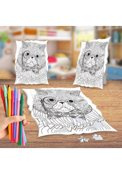 Bilgin Kedi Boyama Puzzle Tablo Çocuk Eğitici Yapboz