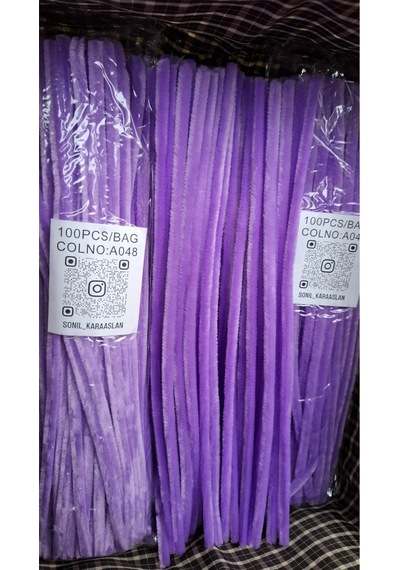 Şönil 100 Lü Lila Renk Kod A048 30 Cm - Yoğun Tüylü Hobi Çubuğu Tel El İşi 100 Lü Paket