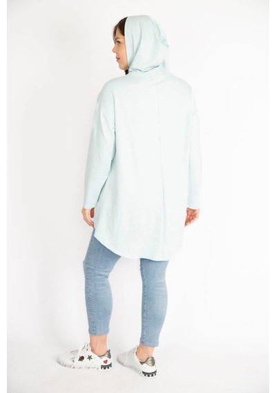 Şans Kadın Bebe Mavisi Büyük Beden Payet Detaylı Kapşonlu Arkası Uzun Sweatshirt-bebe Mavisi Bebek Mavisi