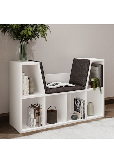 Livora Minderli Kitaplık - Oturma Alanlı 103 Cm Minimalist Tasarım Beyaz