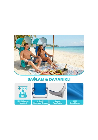 Wejoy Wavora B10 Plus Upf50+ Gölgelikli 4 Kademeli Katlanır Plaj Sandalyesi Blue Mavi