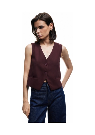 Koton Astarlı Kolsuz Düğmeli V Yaka Blazer Yelek Bordo 6wak20009pw Bordo