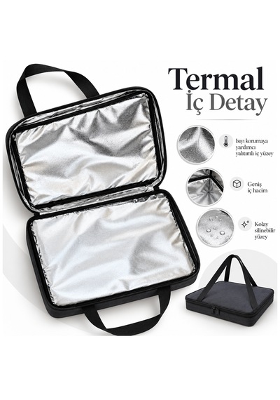 Microcase Çift Fermuarlı Isı Yalıtımlı Termal Borcam Ve Fırın Tepsisi Taşıma Çantası Siyah 47 X 40 X 5 Cm Al7042
