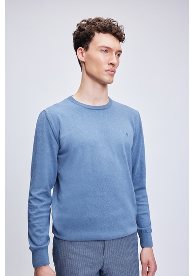 Hatemoğlu Mavi Regular Fit Bisiklet Yaka 100% Pamuklu Triko Kazak 3412etc2a012 034 Mavi