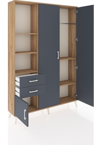 Arges Dolap 5 Raflı 2 Çekmeceli Tek Askılı 132x30x195 Çam-antrasit/antrasit Antrasıt/antrasıt