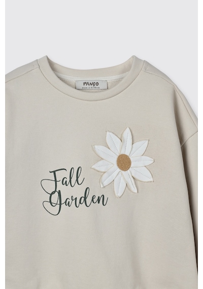Panço Kız Bebek Çiçek Motifli Bej Sweatshirt Krem