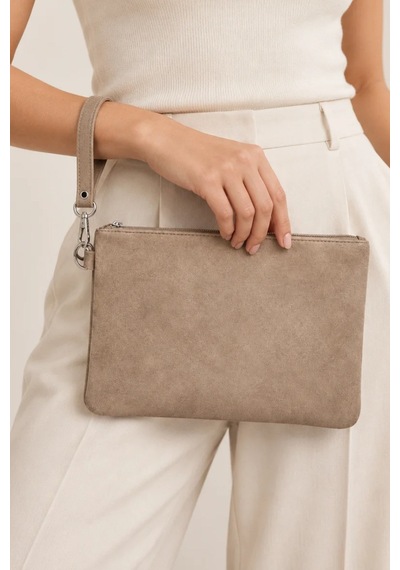 Adelina Bags Süet Portföy El Çantası Bilek Askılı Astarlı Vizon Clutch Çanta