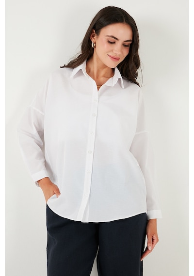 Lela Pamuk Karışımlı Regular Fit Bayan Gömlek 6772418 Beyaz