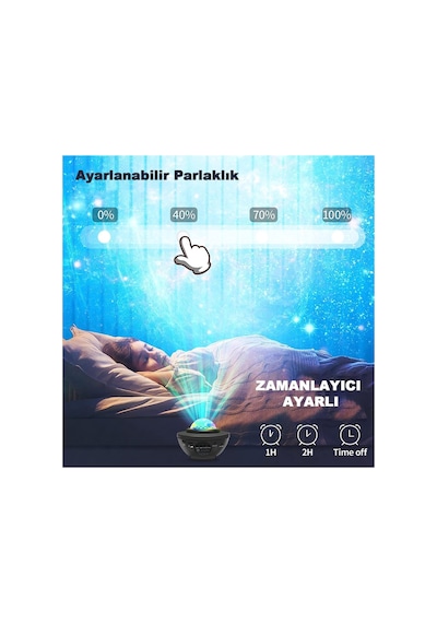 Projektör Gece Lambası Bluetooth Hoparlör Yıldız Tavan Projektörü Lazer Işıklı Gece Parti Lambası