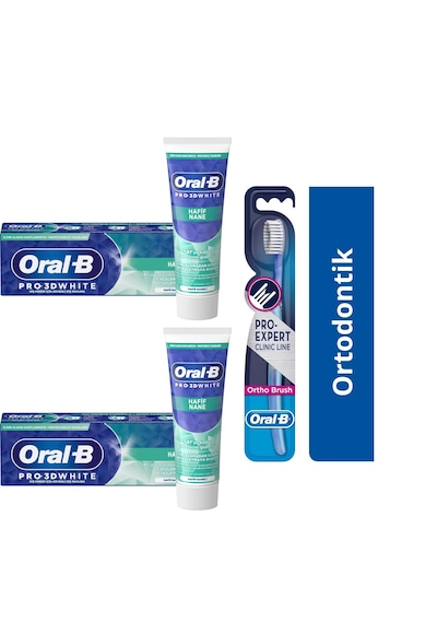 Oral-B 3D White Hafif Nane Diş Macunu 2 x 75 ML + Ortodontik 35 Yumuşak Diş Fırçası