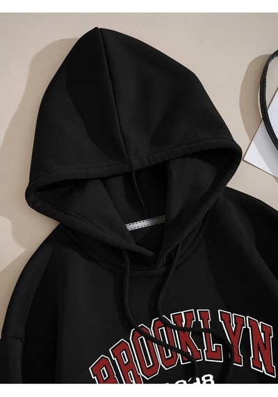 Clayes Brooklyn New York Sweatshirt - Siyah Baskılı Oversize Kapüşonlu Siyah