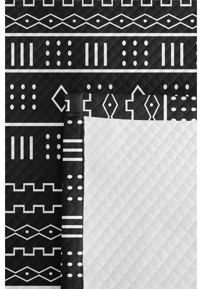 Siyah Geometrik Modern Genç Odası Tek Kişilik Pike Takımı - Etnik 160x220 Cm Kapitone Yatak Örtüsü Mistik Kahve Kıyımı