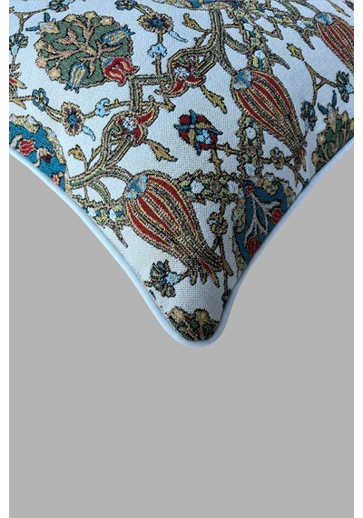 Kırlent Kılıfı Goblen Dokuma Kumaş - 45x45cm Çift Taraflı Biyeli Dekoratif Kırlent Kılıfı - Vs-1067 Çok Renkli