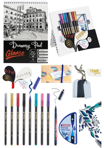 Eskiz Defteri Edding Happy Lettering Set 9er Set + Renk Karıştırıcı, Çeşitli Stifte