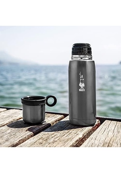 - Termos - 460ml - Koyu Gri Renk - Paslanmaz Çelik - Çift Katmanlı - 12 Saat 24 Saat Soğuk Tutar - Bardaklı Kapak Özelliği Açık Beyaz