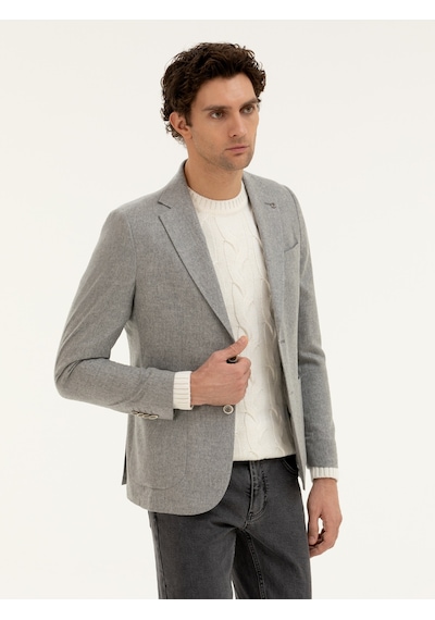 Cacharel Gri Slim Fit Kaşmir Ceket