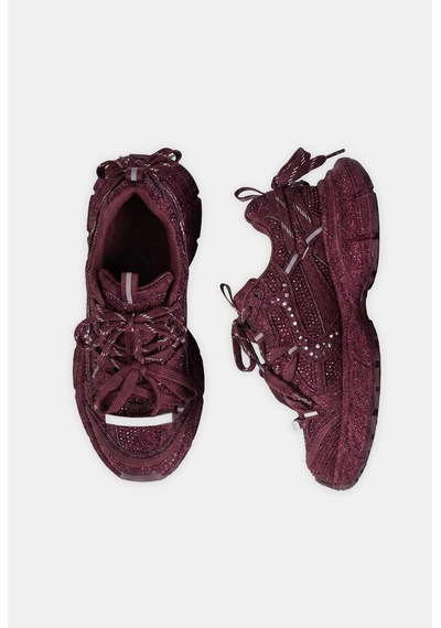 Kadın Bordo T11 İthal Işıltılı Taş Kaplama Özel Tasarım Sneaker Ayakkabı Kırmızı