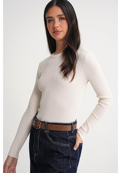 Mixray 6938 Kadın Bisiklet Yaka Fitilli Triko Body Naturel