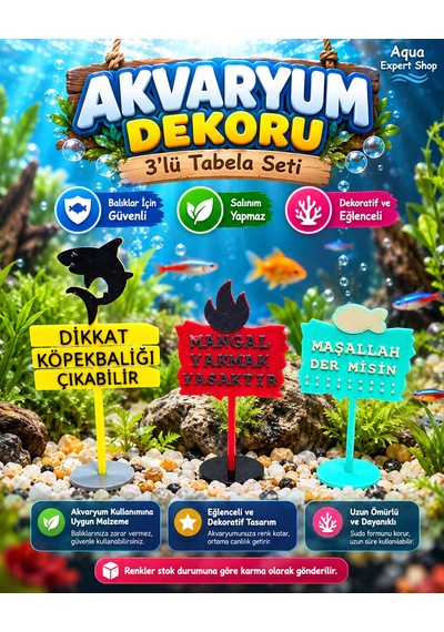 Akvaryum Dekoru - Tabela - Akvaryum Dekor - 3 Adet - Salınım Yapmaz - Balıklar İçin Güvenli - V6