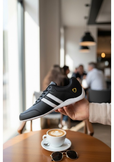 Enoch Ferrari Motosport İnce Tabanlı Sneaker Spor Siyah - Beyaz