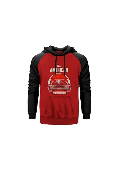 Amerikan Muscle Car Kırmızı Renk Reglan Kol Sweatshirt Kırmızı