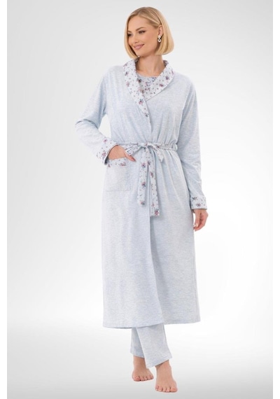 Mecit Pijama Mecit 6317 Mavi Kadın Büyük Beden Sabahlıklı Pijama Takımı