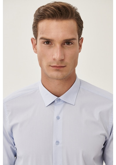AC&Co / Altınyıldız Classics Ütülemesi Kolay Slim Fit Dar Kesim Klasik Yaka Pamuklu Erkek Gömlek Açık Mavi