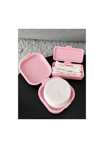 Kulak Çubuğu Ve Pamuk Seyahat Kabı 3d Baskı Taşınabilir Hijyenik Organizer Pembe