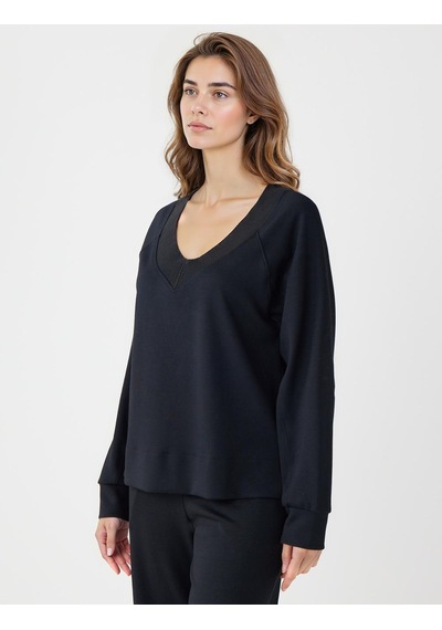 Jimmy Key Jimmy Key Siyah Uzun Kollu V Yaka Örme Modal Sweatshirt 5ww235785900