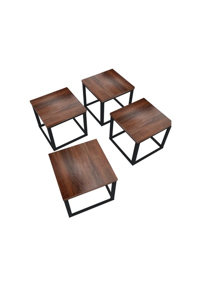 4'lü Kare Orta Sehpa Seti 88x88x40,7 Cm 28 Mm Tabla, Masif Ahşap Ayak Gri / Ceviz Ceviz